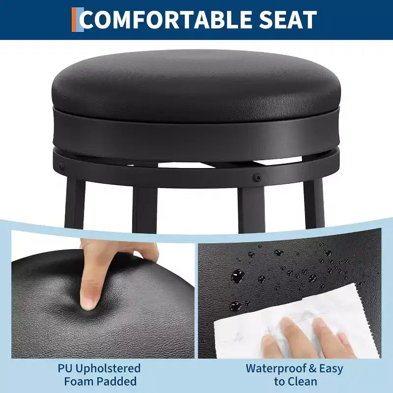 30'' Swivel Bar Stools Set of 2 with Footrest, Backless Round Bar Stools with PU Leather Upholstered and Metal Frame, for Kitchen Island
