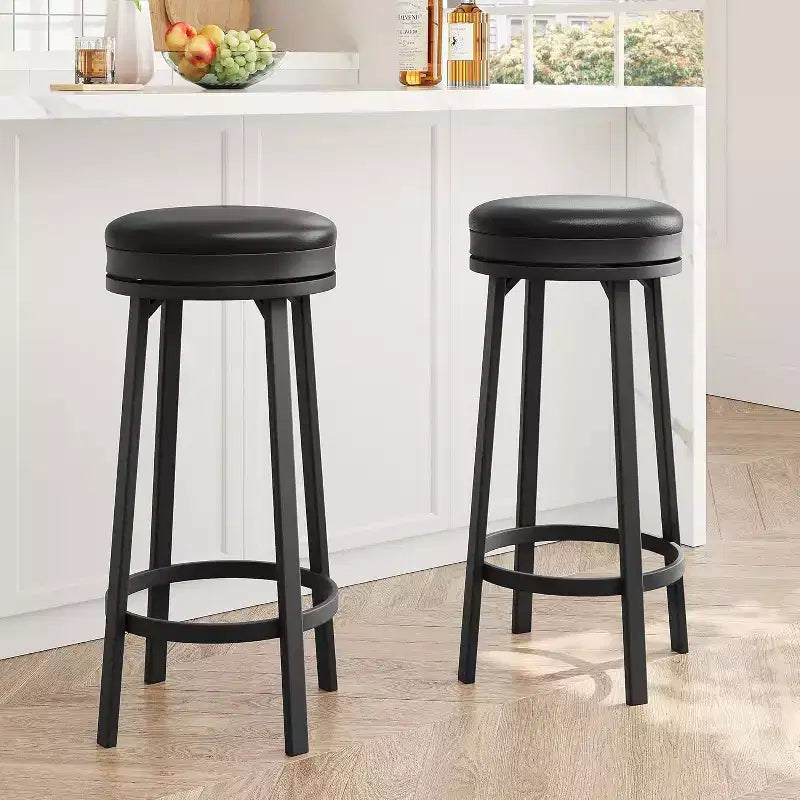 30'' Swivel Bar Stools Set of 2 with Footrest, Backless Round Bar Stools with PU Leather Upholstered and Metal Frame, for Kitchen Island
