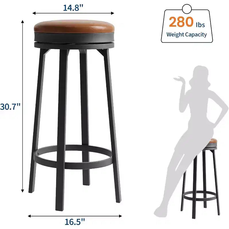 30'' Swivel Bar Stools Set of 2 with Footrest, Backless Round Bar Stools with PU Leather Upholstered and Metal Frame, for Kitchen Island