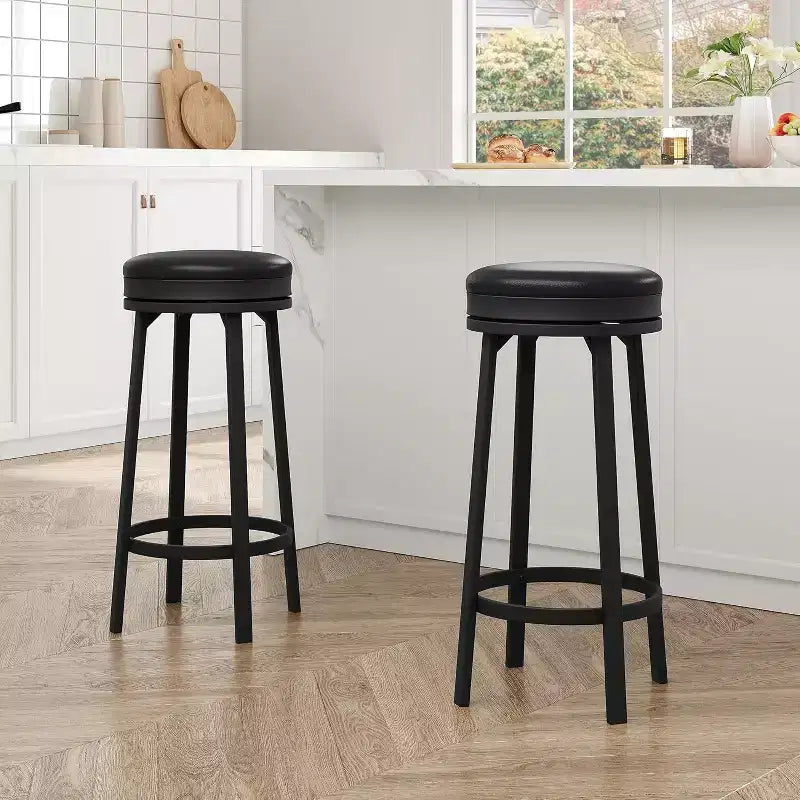 30'' Swivel Bar Stools Set of 2 with Footrest, Backless Round Bar Stools with PU Leather Upholstered and Metal Frame, for Kitchen Island