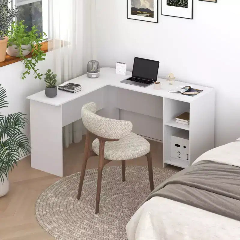HOMLUX L Shaped Computer Desk 53 Corner Study Writing Desk w/Open Compartment & 2 Cable Management Holes