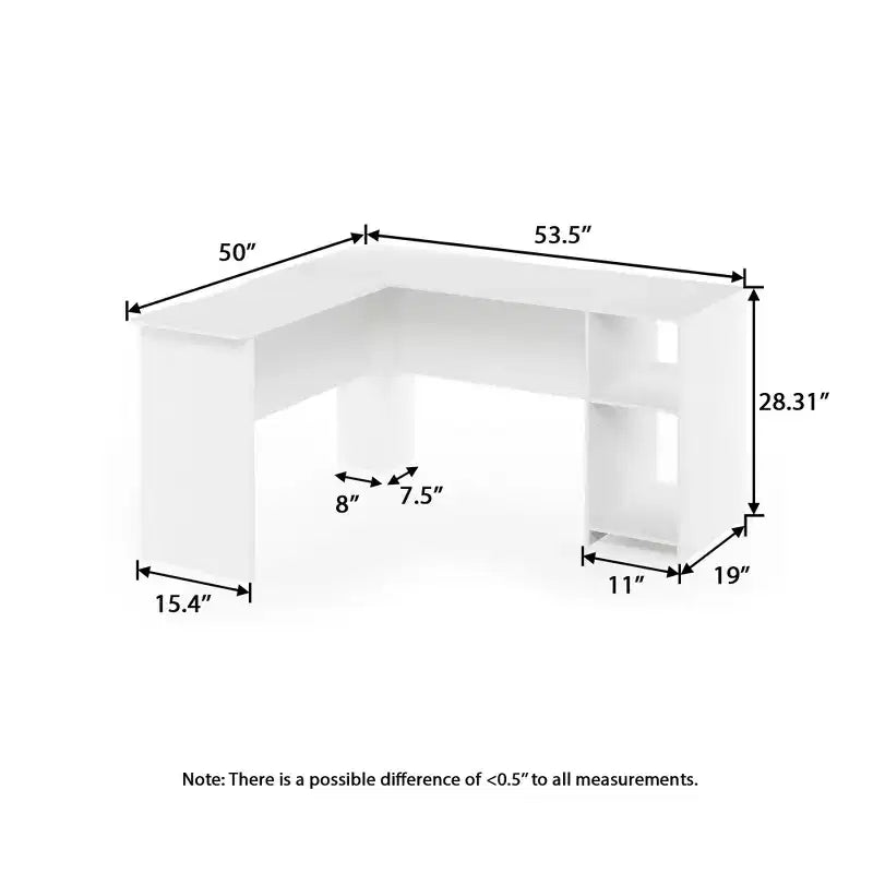 HOMLUX L Shaped Computer Desk 53 Corner Study Writing Desk w/Open Compartment & 2 Cable Management Holes