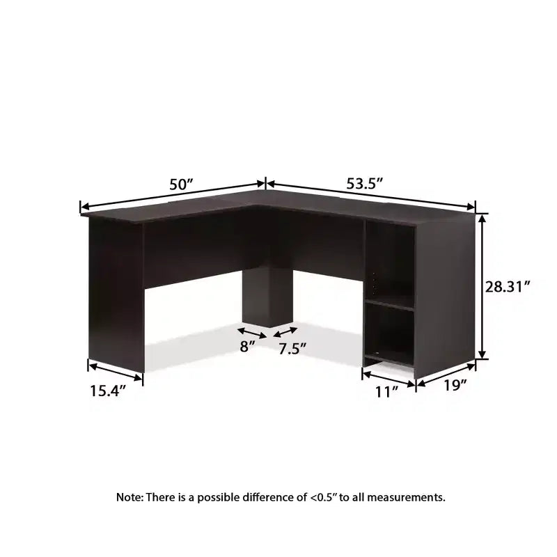 HOMLUX L Shaped Computer Desk 53 Corner Study Writing Desk w/Open Compartment & 2 Cable Management Holes