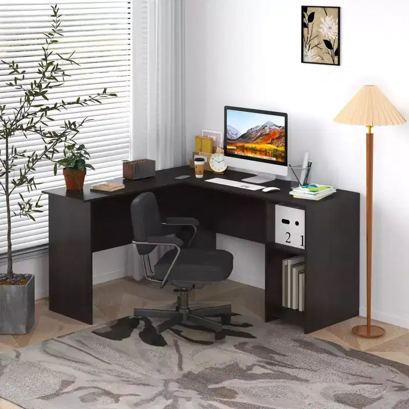 HOMLUX L Shaped Computer Desk 53 Corner Study Writing Desk w/Open Compartment & 2 Cable Management Holes