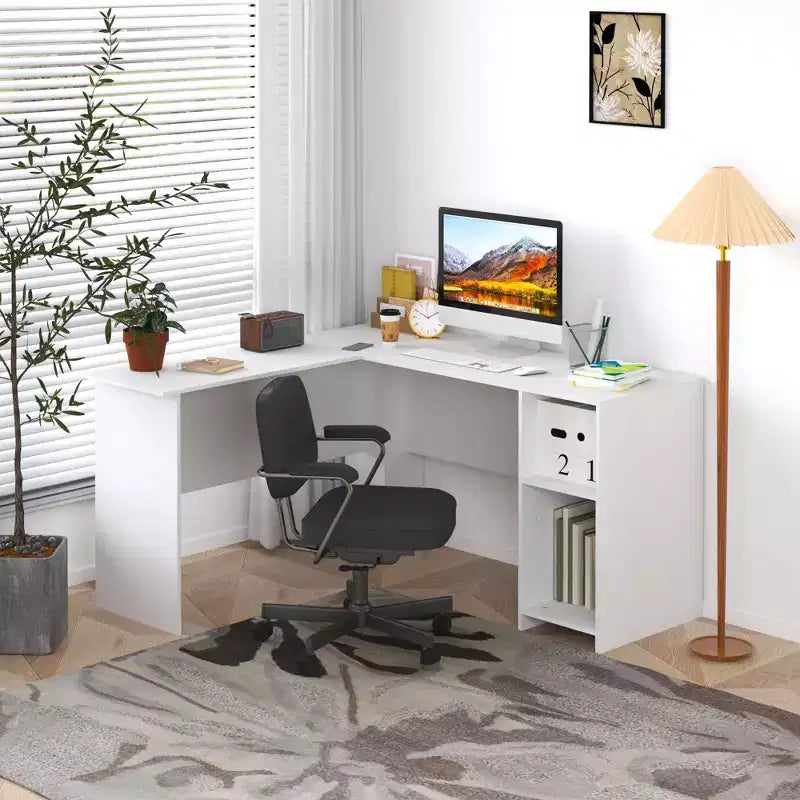 HOMLUX L Shaped Computer Desk 53 Corner Study Writing Desk w/Open Compartment & 2 Cable Management Holes
