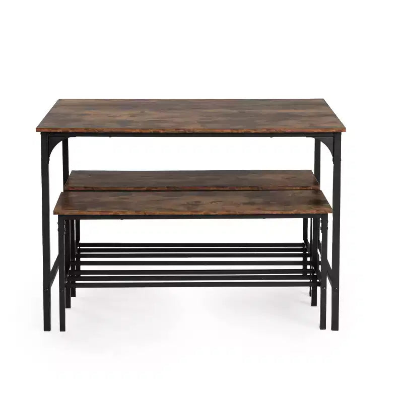 Homy Casa 3-Piece Small Space Dining Table Set with Metal Frame, Engineered Wood Top, Brown