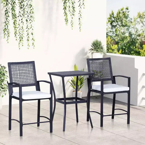 3pcs Patio Bar Set with Soft Cushion, Rattan Wicker Outdoor Furniture Set for Backyards, Lawn, Deck