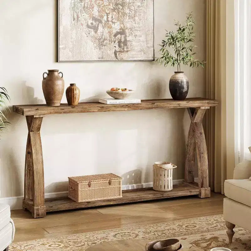 Lantine 63-Inch Narrow Solid Wood Console Table, 2-Tier Farmhouse Entryway Table Behind Sofa for Entrance, Foyer, Living Room