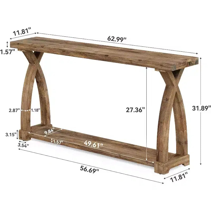 Lantine 63-Inch Narrow Solid Wood Console Table, 2-Tier Farmhouse Entryway Table Behind Sofa for Entrance, Foyer, Living Room