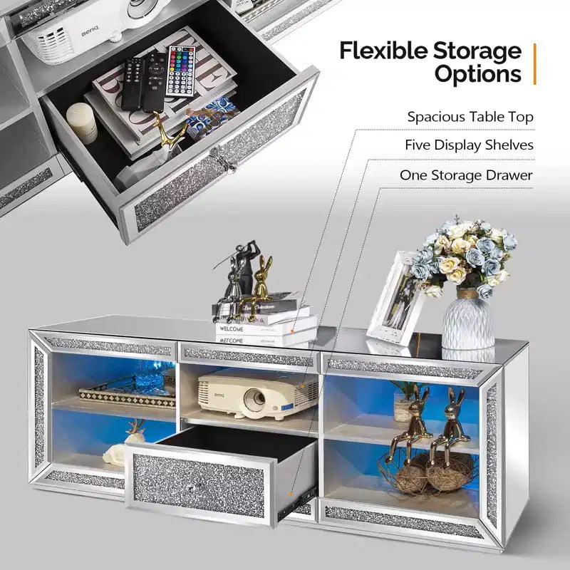 Karl Home Silver Mirrored TV Stand
