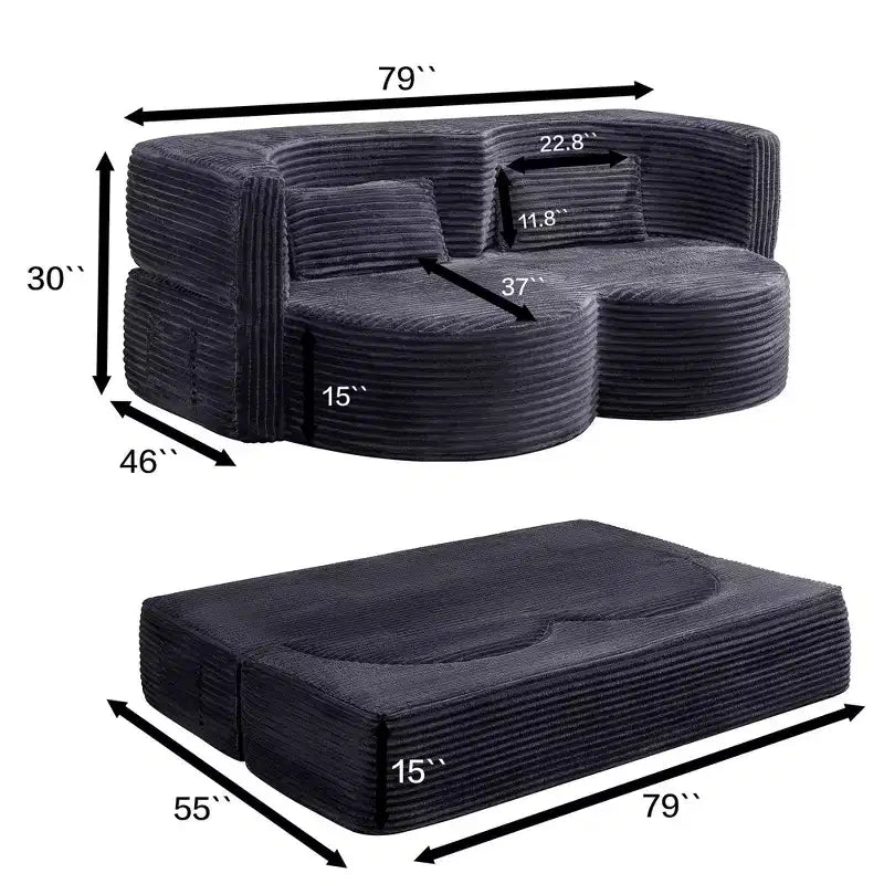 GDFStudio Kian 79 Modern Folding Boneless Corduroy Upholstered Sofa Bed