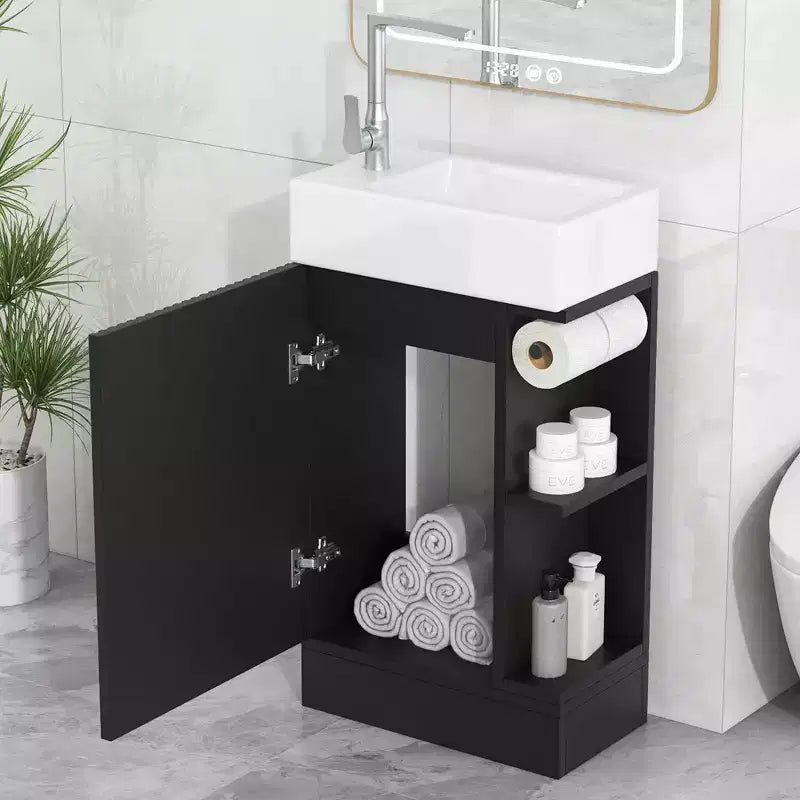 MAYEERTY 18.6 Bathroom Vanity with Sink 2-tier Shelf Left Right Orientation Black