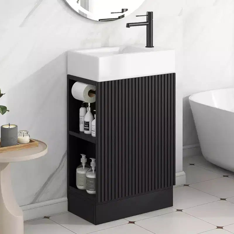 MAYEERTY 18.6 Bathroom Vanity with Sink 2-tier Shelf Left Right Orientation Black