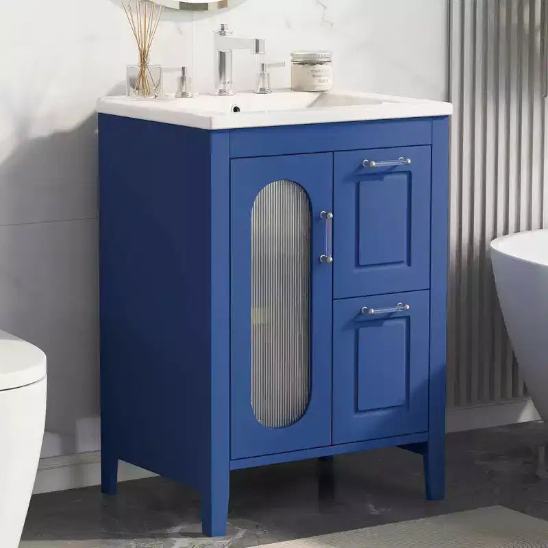 MAYEERTY 24 Bathroom Vanity with Sink 2 Drawers 1 Door Adjustable Shelf Solid Wood MDF Black