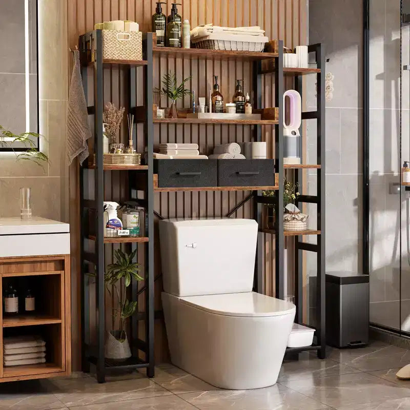 Besiost 7-11-Tier Bathroom Organizer with Adjustable Shelf, Over The Toilet Storage Rack with 4 Hooks and Drawers