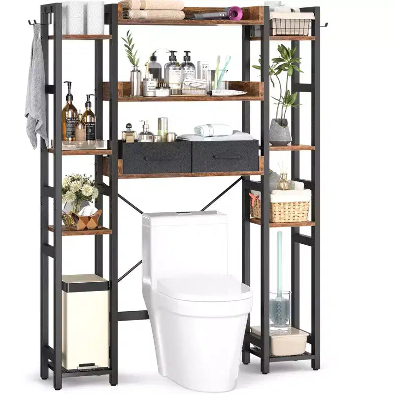 Besiost 7-11-Tier Bathroom Organizer with Adjustable Shelf, Over The Toilet Storage Rack with 4 Hooks and Drawers