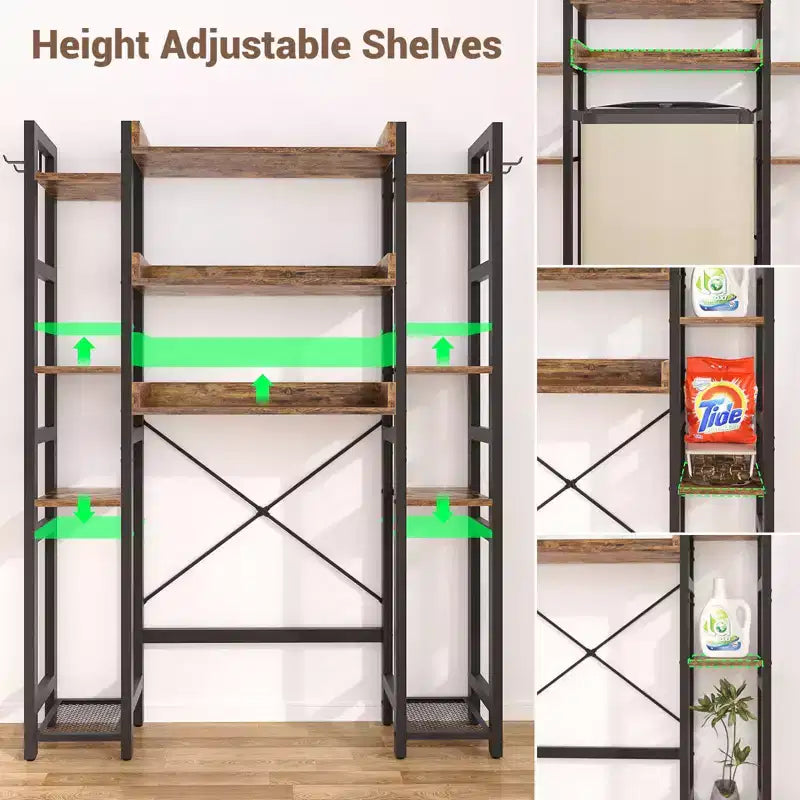 Besiost 7-11-Tier Bathroom Organizer with Adjustable Shelf, Over The Toilet Storage Rack with 4 Hooks and Drawers