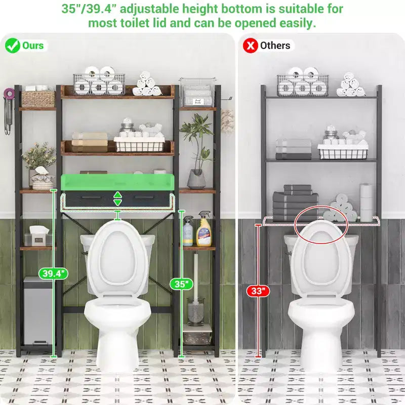 Besiost 7-11-Tier Bathroom Organizer with Adjustable Shelf, Over The Toilet Storage Rack with 4 Hooks and Drawers