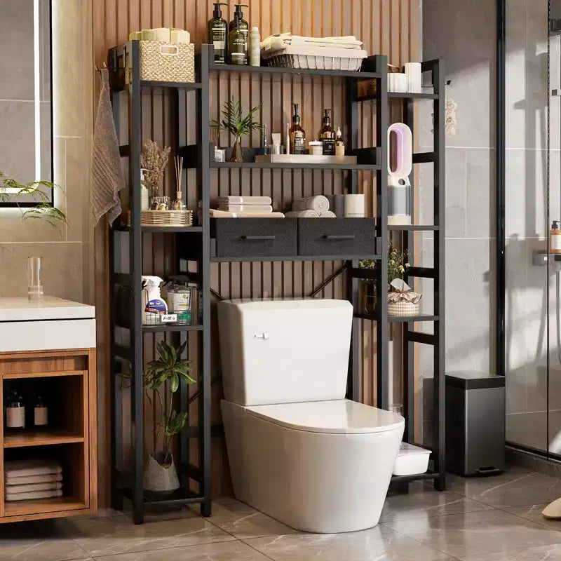 Besiost 7-11-Tier Bathroom Organizer with Adjustable Shelf, Over The Toilet Storage Rack with 4 Hooks and Drawers