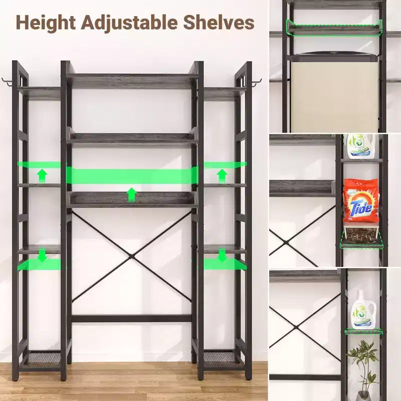Besiost 7-11-Tier Bathroom Organizer with Adjustable Shelf, Over The Toilet Storage Rack with 4 Hooks and Drawers