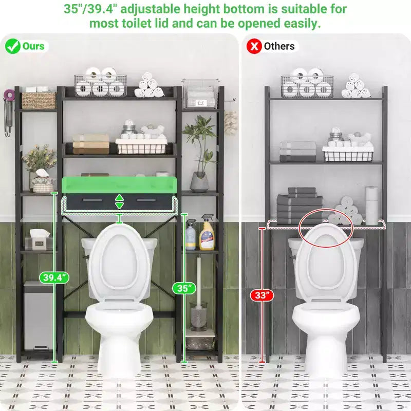 Besiost 7-11-Tier Bathroom Organizer with Adjustable Shelf, Over The Toilet Storage Rack with 4 Hooks and Drawers