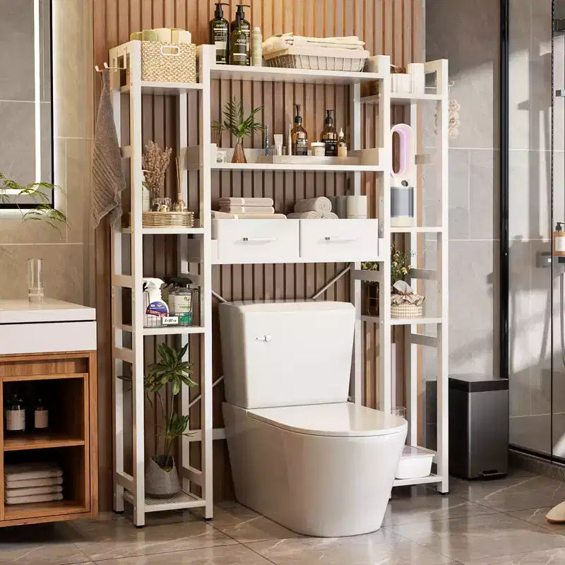 Besiost 7-11-Tier Bathroom Organizer with Adjustable Shelf, Over The Toilet Storage Rack with 4 Hooks and Drawers