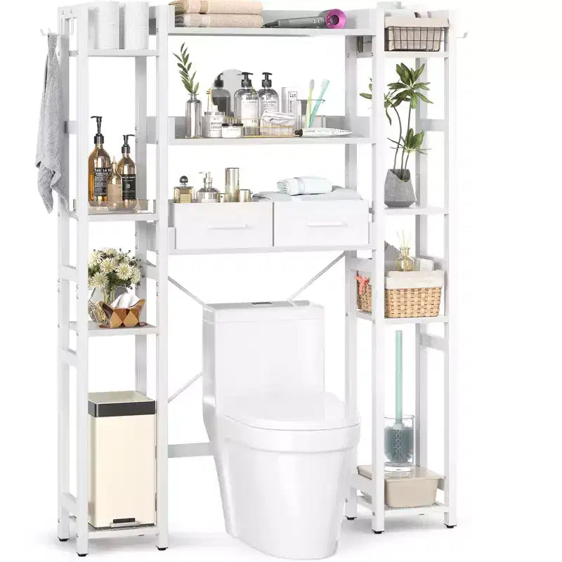 Besiost 7-11-Tier Bathroom Organizer with Adjustable Shelf, Over The Toilet Storage Rack with 4 Hooks and Drawers