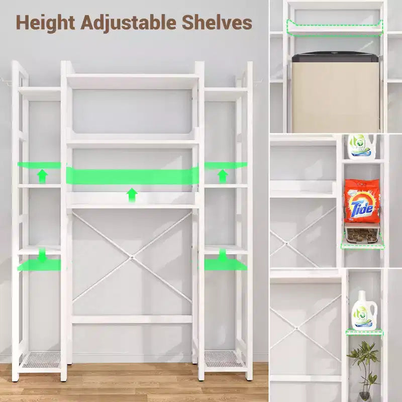 Besiost 7-11-Tier Bathroom Organizer with Adjustable Shelf, Over The Toilet Storage Rack with 4 Hooks and Drawers