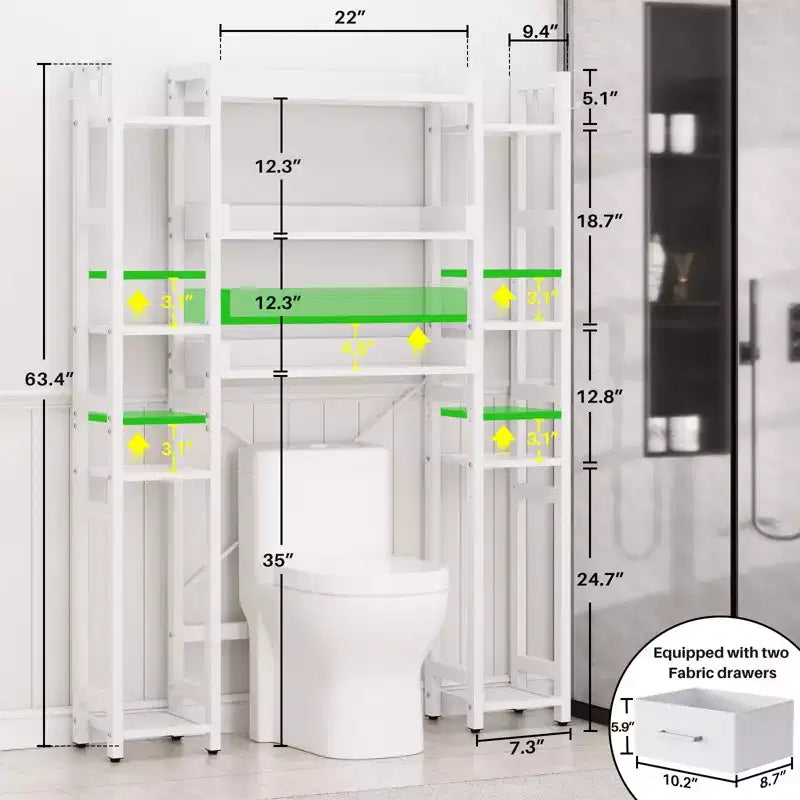 Besiost 7-11-Tier Bathroom Organizer with Adjustable Shelf, Over The Toilet Storage Rack with 4 Hooks and Drawers