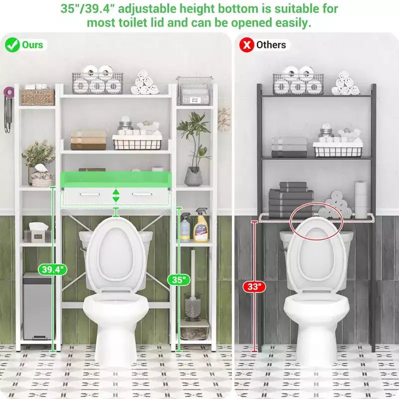 Besiost 7-11-Tier Bathroom Organizer with Adjustable Shelf, Over The Toilet Storage Rack with 4 Hooks and Drawers