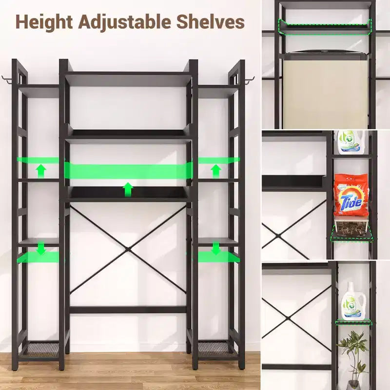 Besiost 7-11-Tier Bathroom Organizer with Adjustable Shelf, Over The Toilet Storage Rack with 4 Hooks and Drawers