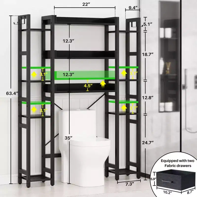 Besiost 7-11-Tier Bathroom Organizer with Adjustable Shelf, Over The Toilet Storage Rack with 4 Hooks and Drawers
