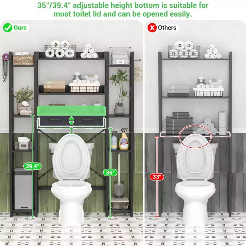 Besiost 7-11-Tier Bathroom Organizer with Adjustable Shelf, Over The Toilet Storage Rack with 4 Hooks and Drawers