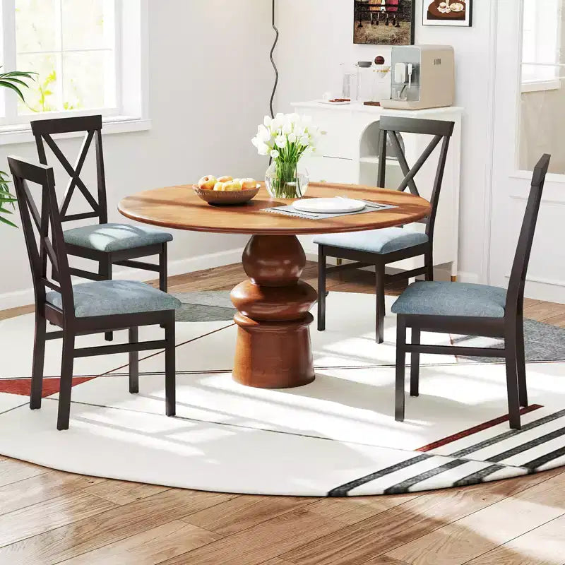 Costway Modern Dining Chairs Set of 4 w/ Rubber Wood Frame Hollowed Backrest for Kitchen