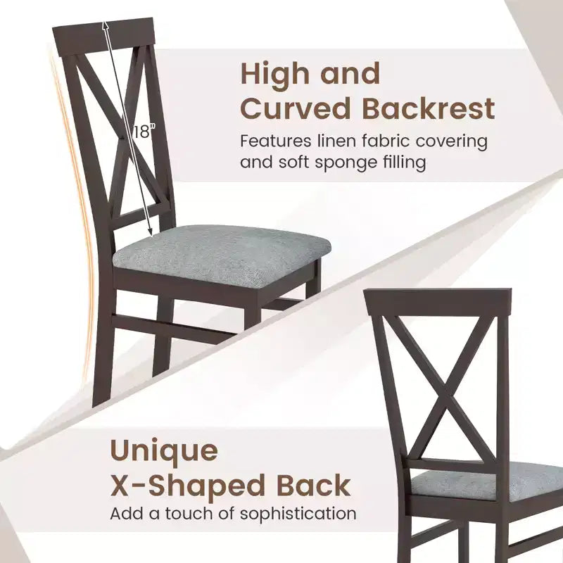 Costway Modern Dining Chairs Set of 4 w/ Rubber Wood Frame Hollowed Backrest for Kitchen