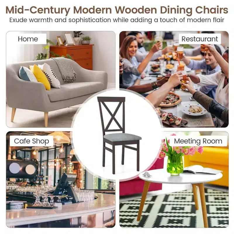 Costway Modern Dining Chairs Set of 4 w/ Rubber Wood Frame Hollowed Backrest for Kitchen