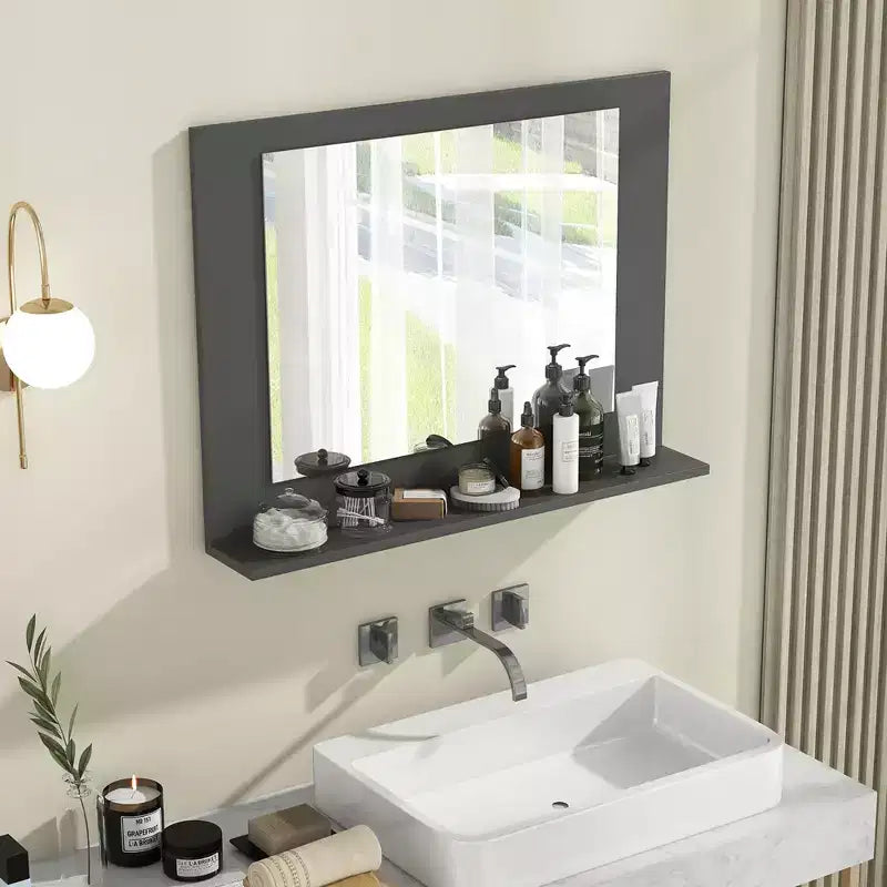 Costway Bathroom Mirror w/ Shelf 23.5 x 17.5 Rectangle Wood Frame Vanity Mirror