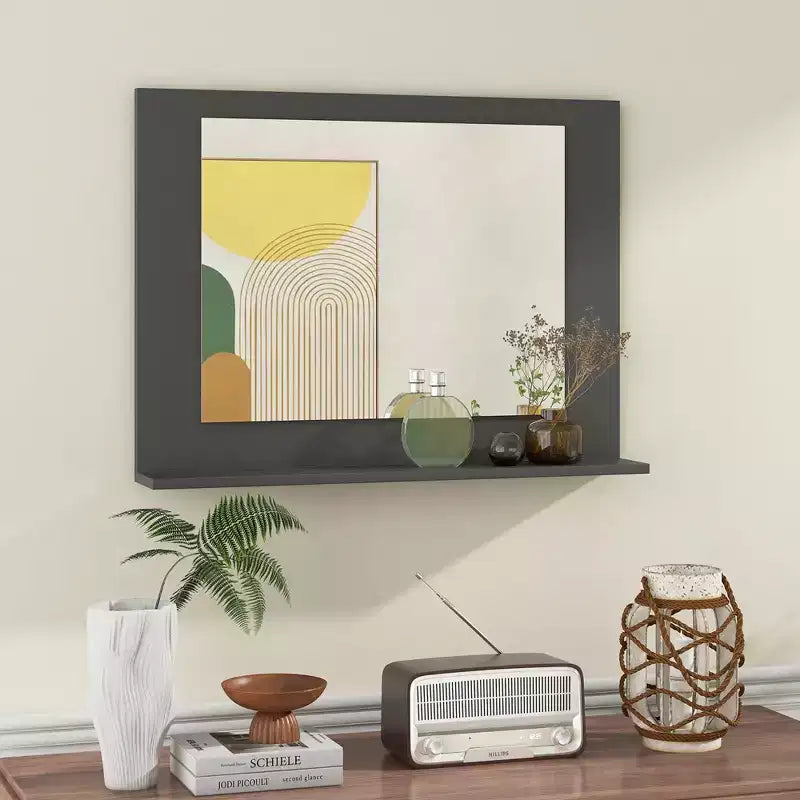 Costway Bathroom Mirror w/ Shelf 23.5 x 17.5 Rectangle Wood Frame Vanity Mirror