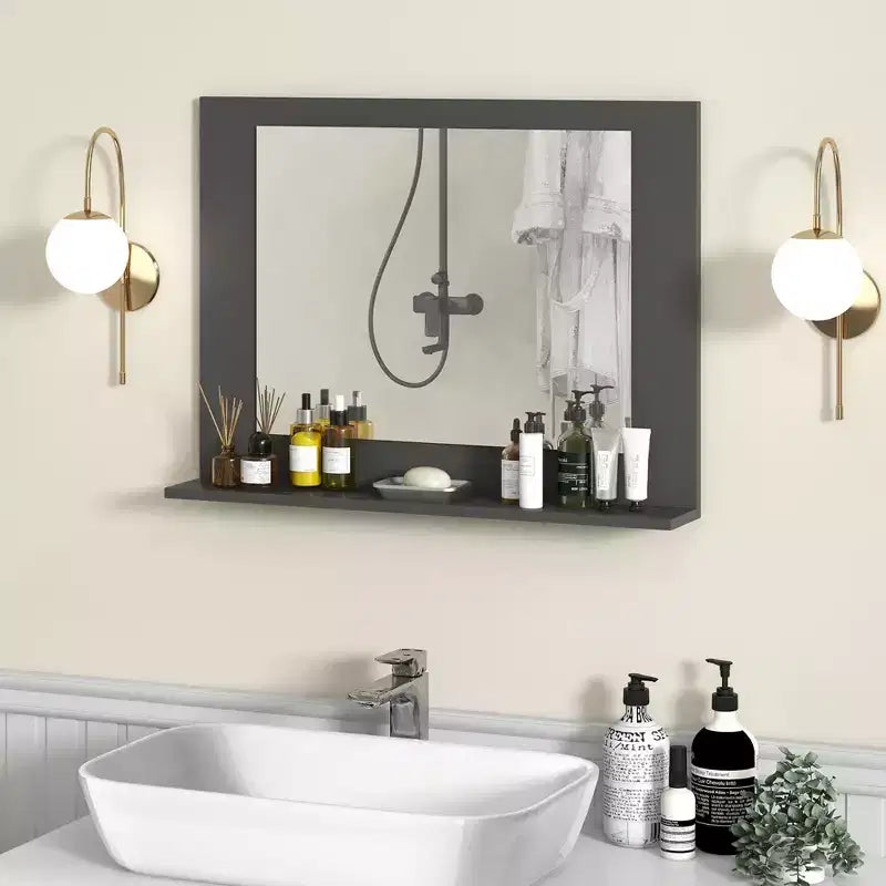Costway Bathroom Mirror w/ Shelf 23.5 x 17.5 Rectangle Wood Frame Vanity Mirror