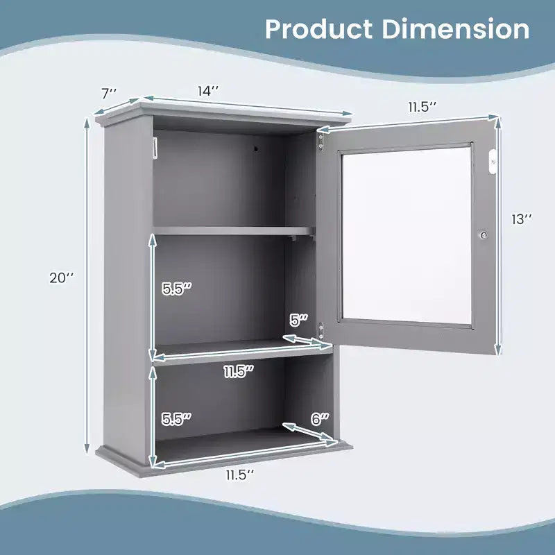 Costway Wall Mounted Bathroom Cabinet Storage Organize Hanging Medicine Adjustable Shelf