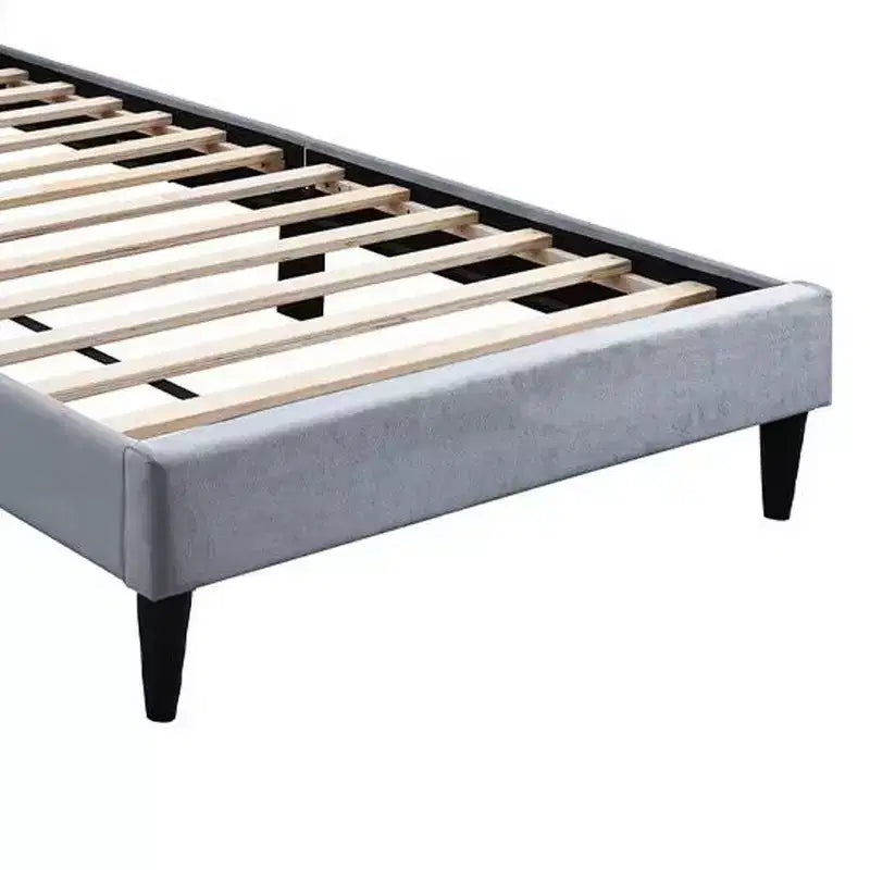 Royal Hampton Twin Size Bed, Tufted Gray Velvet Upholstery, Chevron Stitch