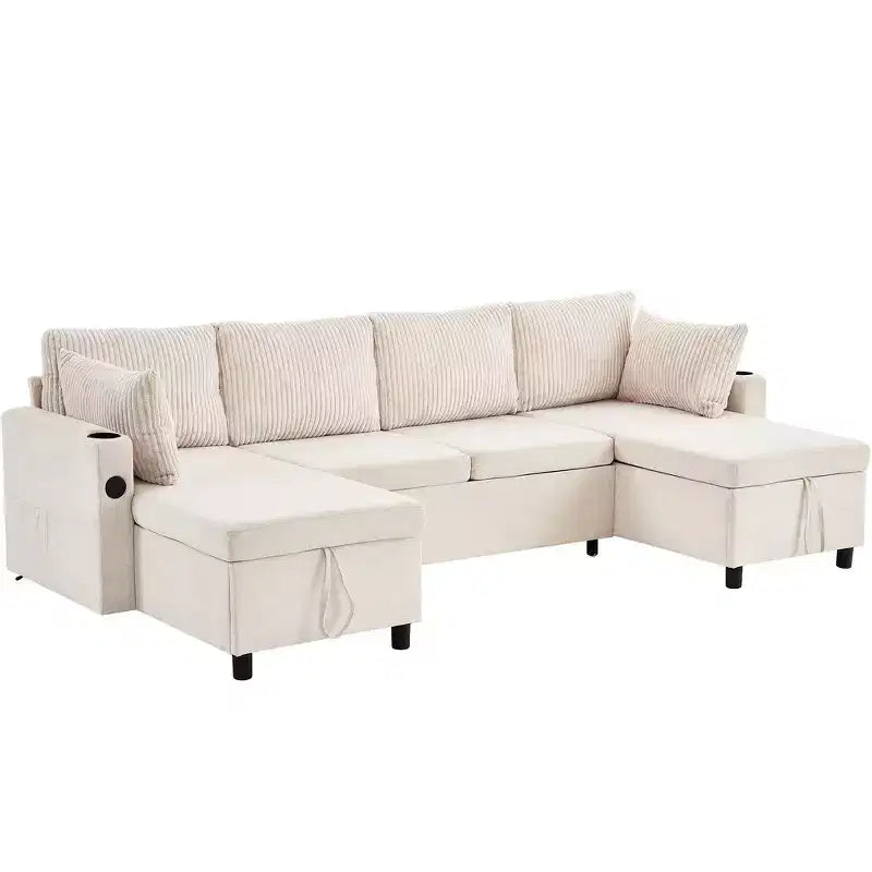 Whisen 113.4 Sectional Sofa, Pull-out Sofa Bed, Versatile Couch with Large Storage Space, Two Cup Holders
