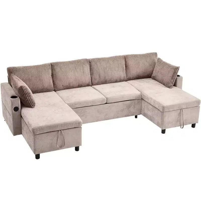 Whisen 113.4 Sectional Sofa, Pull-out Sofa Bed, Versatile Couch with Large Storage Space, Two Cup Holders