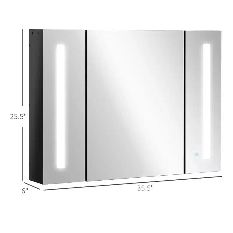 LED Lighted Medicine Cabinet with Mirror, 35.5W x 25.5H Wall Mounted Bathroom Cabinet with 3 Cupboards, Memory Function, USB Charge