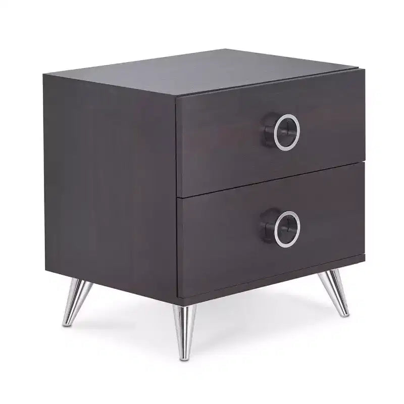 Royal Hampton Rectangular Wood & Metal Nightstand By Elms, Brown & Chrome
