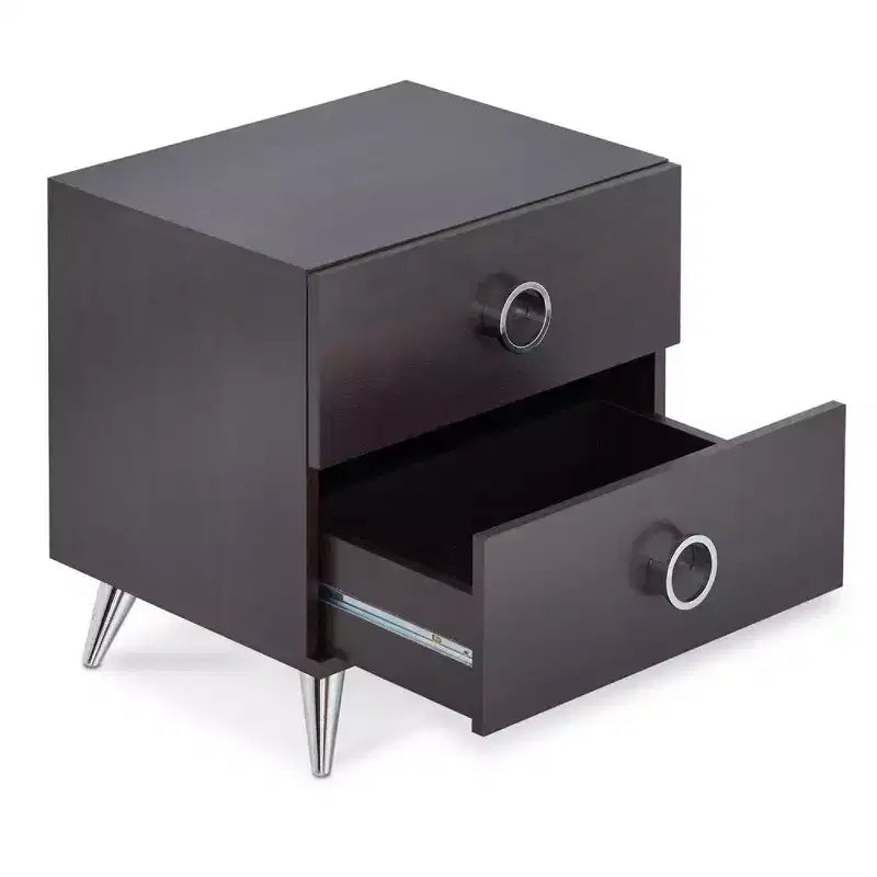 Royal Hampton Rectangular Wood & Metal Nightstand By Elms, Brown & Chrome