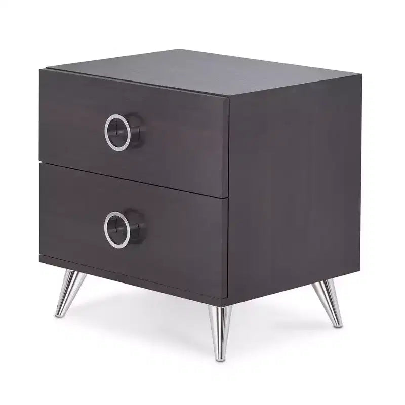 Royal Hampton Rectangular Wood & Metal Nightstand By Elms, Brown & Chrome