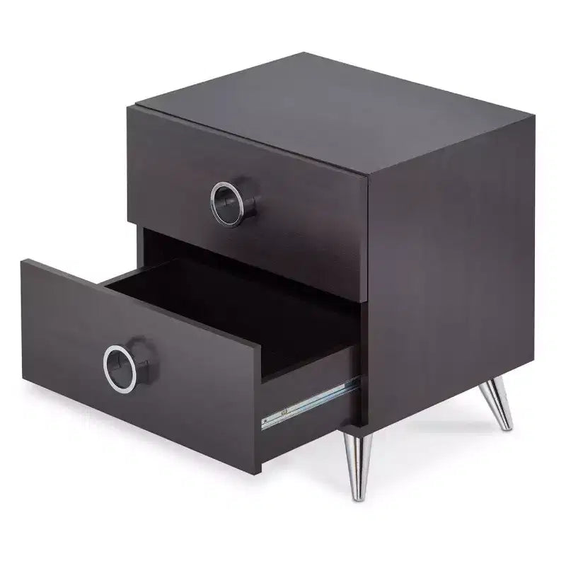 Royal Hampton Rectangular Wood & Metal Nightstand By Elms, Brown & Chrome