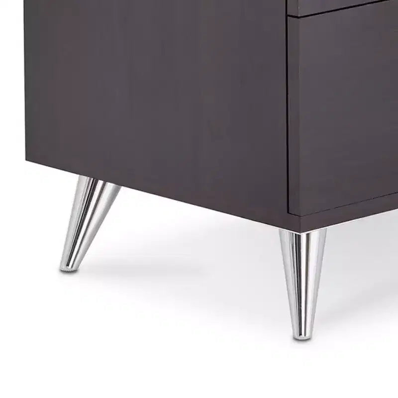 Royal Hampton Rectangular Wood & Metal Nightstand By Elms, Brown & Chrome