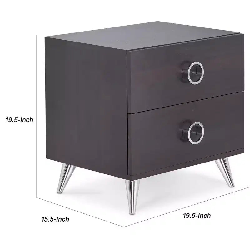 Royal Hampton Rectangular Wood & Metal Nightstand By Elms, Brown & Chrome